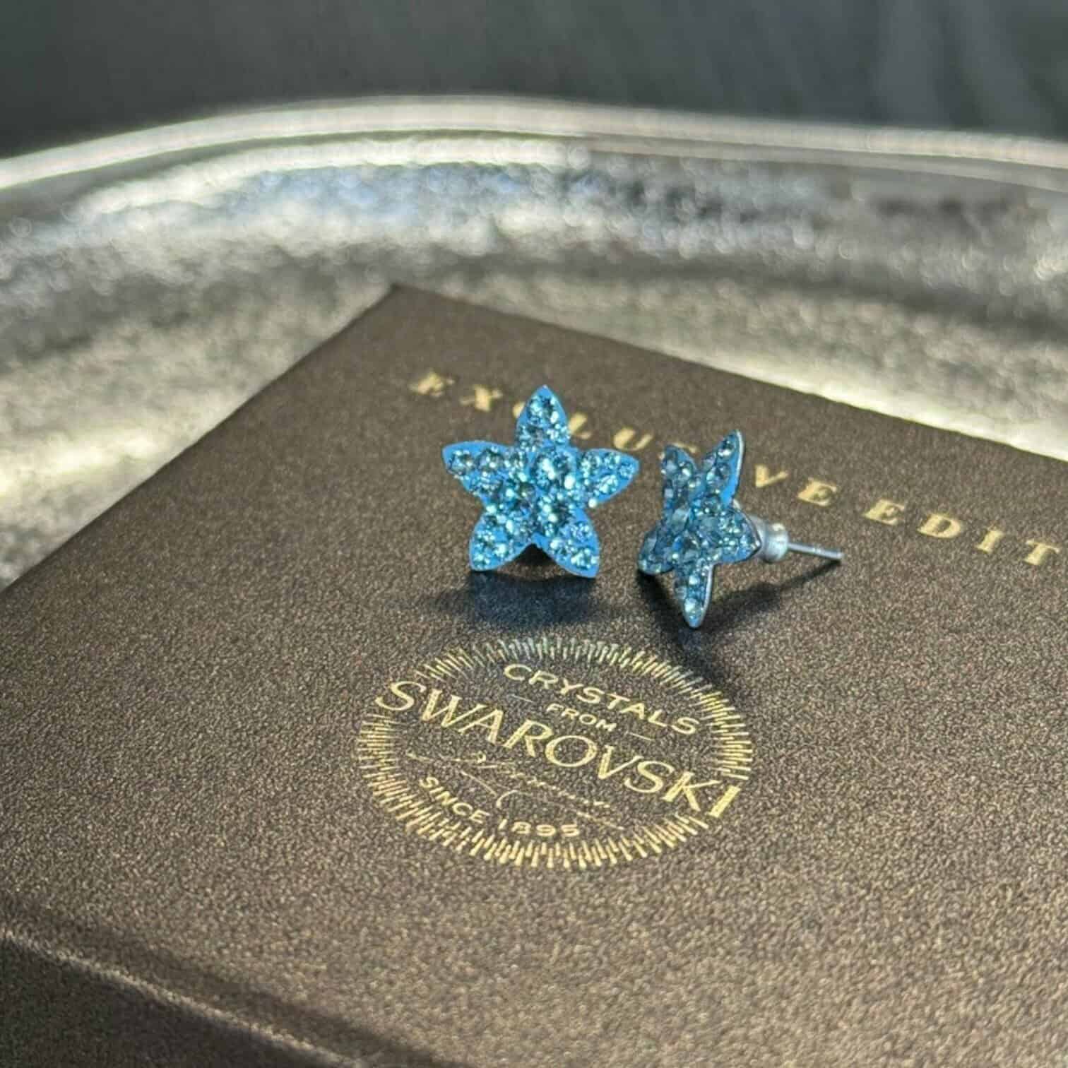 Swarovski kristāliņu zvaigžņu auskari, zili Swarovski kristāliņu zvaigžņu auskari, zili