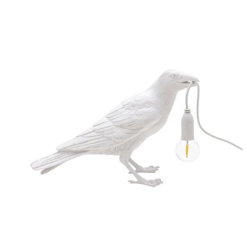 Galda lampa Bird Waiting, balta