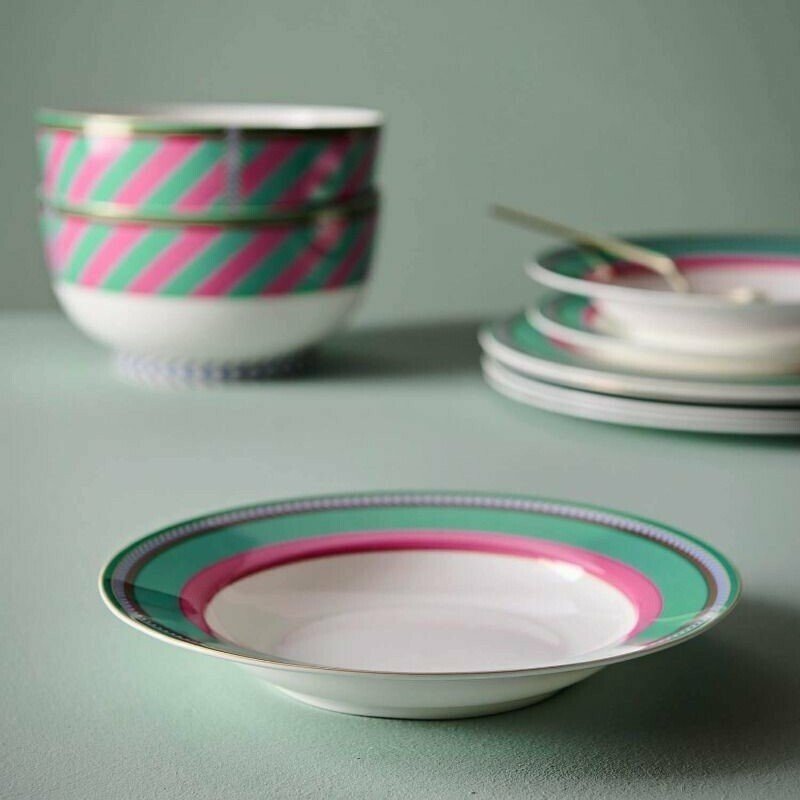 Šķīvis zupai Chique Stripes Pink-Green, 23.5cm Šķīvis zupai Chique Stripes Pink-Green, 23.5cm