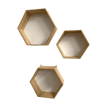 Sienas plauktu komplekts Heksagons, 3gab.