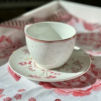 Krūze ar apakštasi Jolie Dots Gold Pink, 280ml