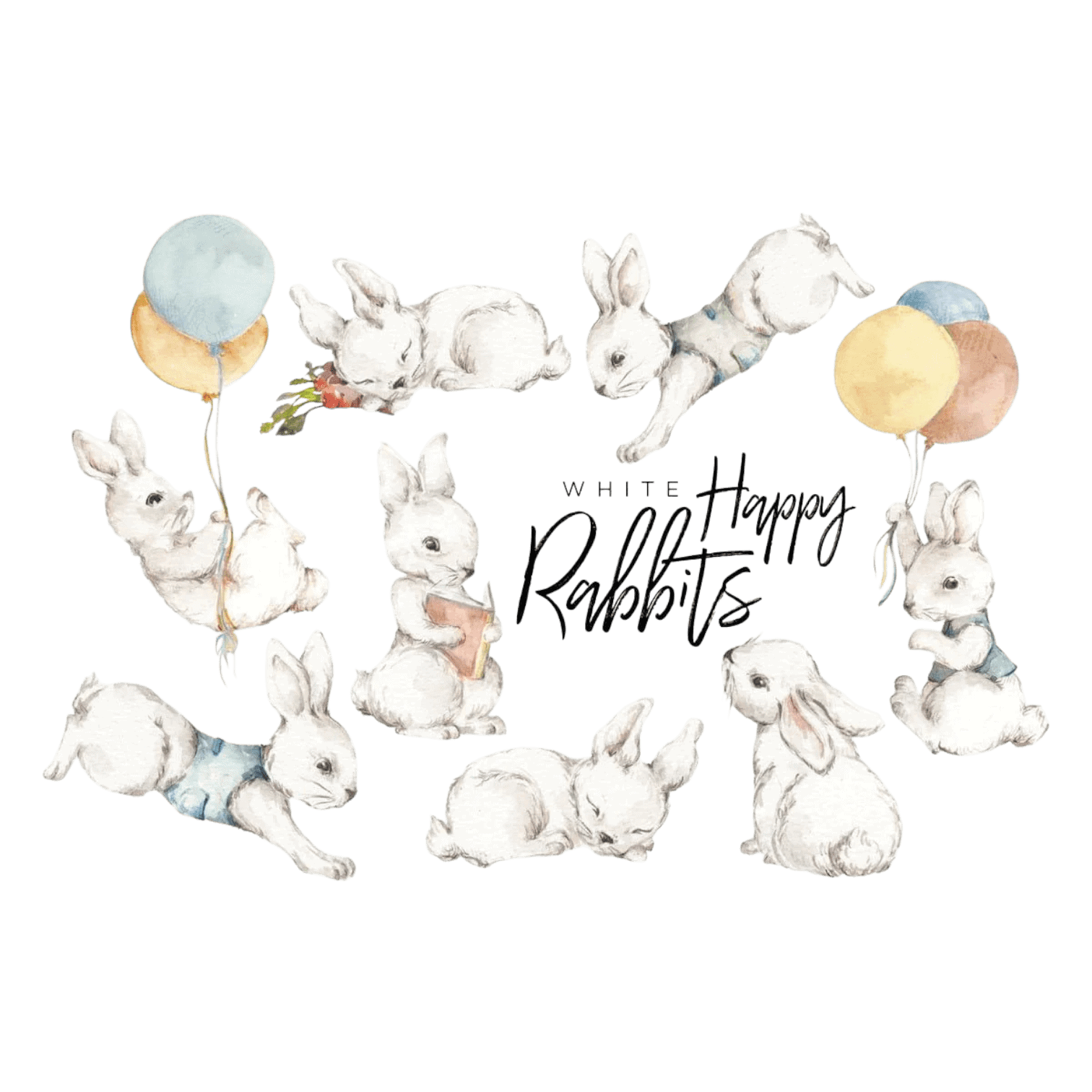 Sienas uzlīmes White Happy Rabbits, 8gab. Sienas uzlīmes White Happy Rabbits, 8gab.